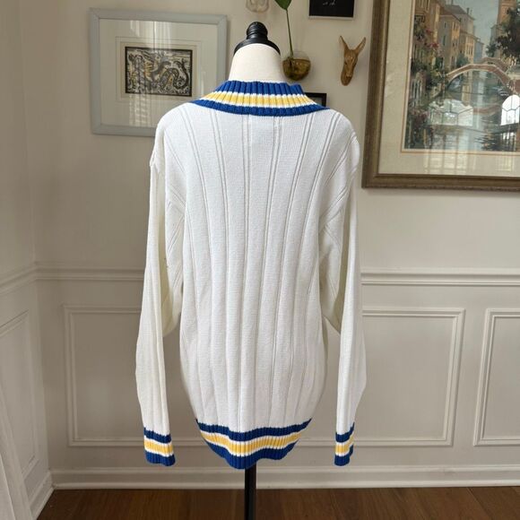 Vintage 90s Tabi International Varsity Style Vneck Cotton Sweater L - Picture 3 of 6